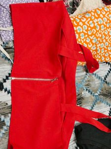 Red Kurta Set with Printed Sleeves
