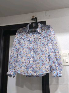 Blue Floral Print Button-Down Shirt