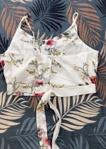 Floral Print Crop Top with Tie