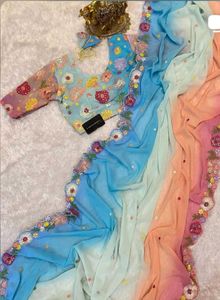 Designer Ombre Embroidered Saree with Blouse