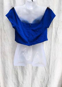 64209. Royal Blue Off-Shoulder Crop Top
