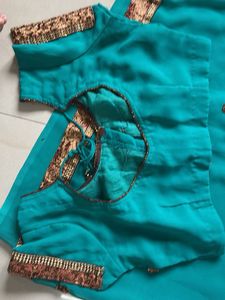 Teal Saree with Gold Embellishments