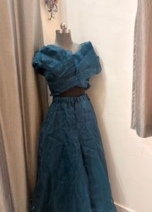 Teal Organza Lehenga Set