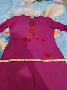 Embroidered Magenta Kurta with Tassels