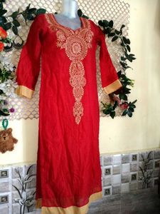 Elegant Red Embroidered Kurti