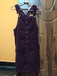 Retro Plum Corduroy Studded Pinafore Dress