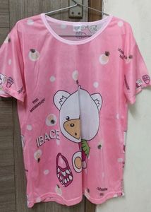 Cute Pink Bear Print Tee