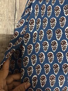 Blue Printed Cotton Kurta cum top