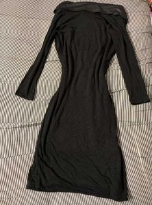 Elegant Black Long Sleeve Drape Dress