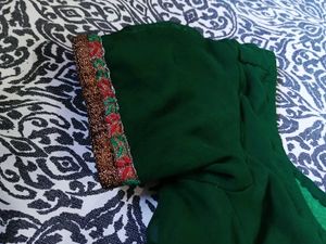 Emerald Green Embroidered Saree