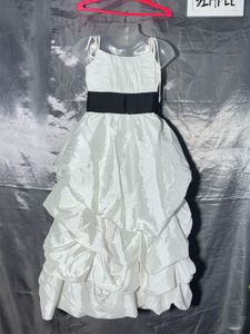 White Ruffled Party Dress with Black Belt