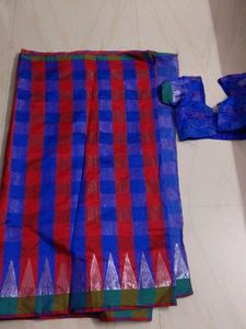 Vibrant Blue & Red Saree