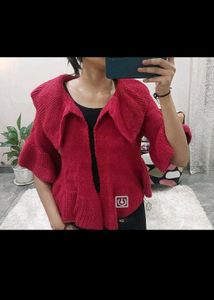 Chic Red Knit Cropped Cardigan