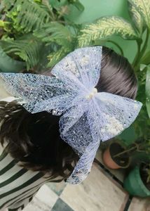 Sparkly White Bow Hair Clip