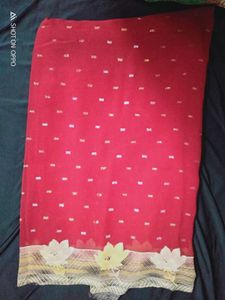 Elegant Red Saree with Floral Border