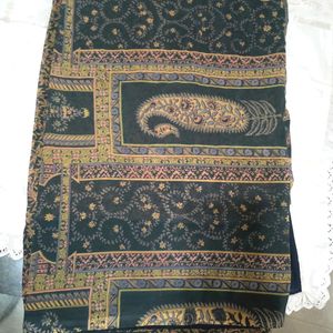Navy Blue Printed Saree Blouse Petticoat Set