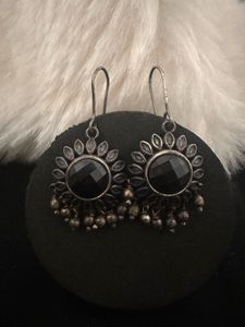 Elegant Black Stone Dangle Earrings