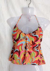 Retro Swirl Print Halter Top