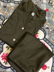 Olive Green Button-Up night suit