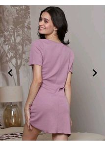 Cute Purple Ribbed Nightie with Bow Detail