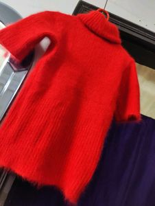 Red Turtleneck Short Sleeve Sweater