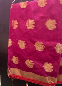 pure cottonVibrant Pink Saree with Gold Buta Work