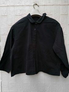 New with tag Korean Black Button-Up Linen Shirt