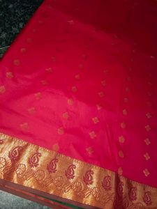 Vibrant Red Saree with Gold Border