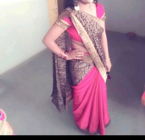 Red Pink &amp; Black Saree with blouse