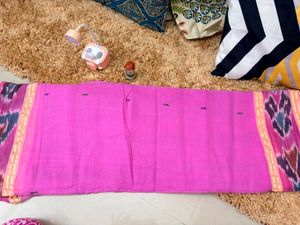 Tant Vibrant Pink Saree with Ikat Border