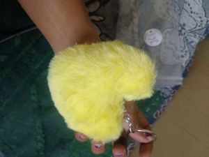 Cute Yellow Fluffy Heart Keychain