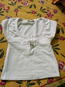 White Textured Knit Top