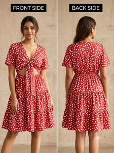 Chic Red Polka Dot Tiered Dress