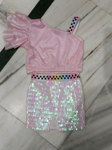 Pink One-Shoulder Sequin Skirt Set