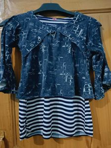 Dark Blue Graphic Print Top