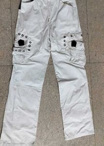 Cream Cargo Pants with Eyelet Details
