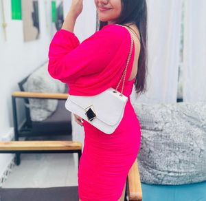 Hot Pink Mesh Ruched Bodycon Dress