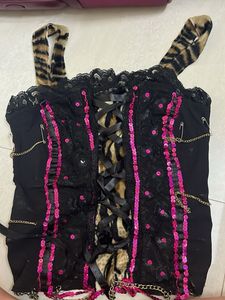 Edgy Corset Top with Sequins & Chains