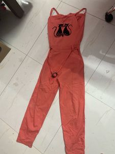 Orange Cat Print Jumpsuit