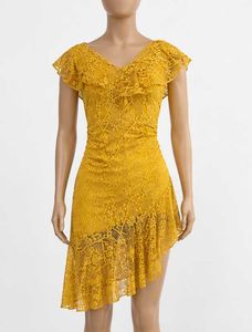 Yellow Lace Ruffle Dress