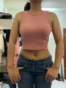 Pink Ribbed Crop Tank Top