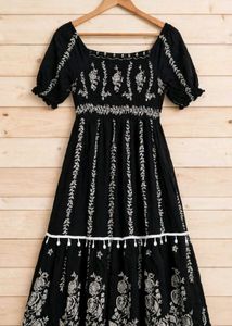 Boho Embroidered Black Midi Dress