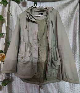 Khaki Drawstring Waist Anorak Jacket