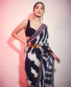 Kiara-Inspired Black &amp; White Printed Saree