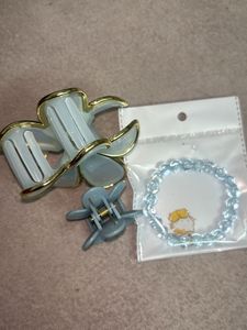 Blue Flower Hair Clip with Bracelet