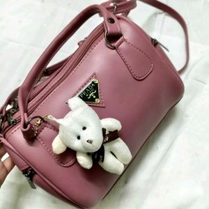 Cute Pink Crossbody Bag with Teddy Charm