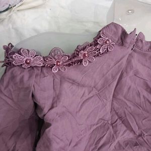Purple Cold 34,36👗 Shoulder Lace Trim Top