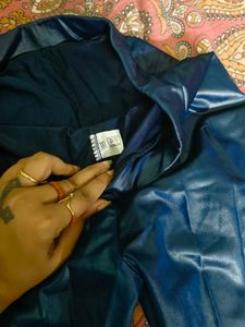 Shiny Blue Flared Pants