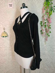 Black V-Neck Button-Up Cardigan