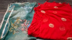 Beautiful Floral Saree with Red Dupatta